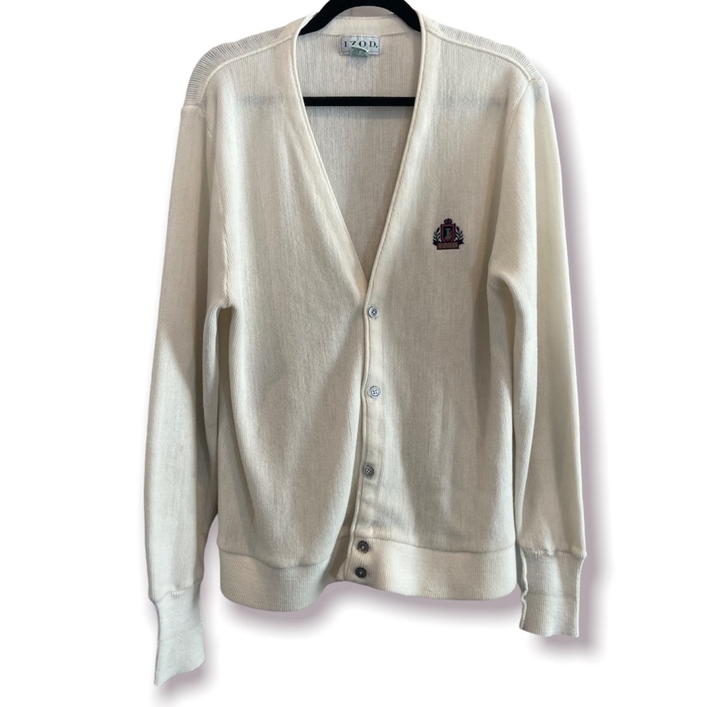 IZOD Grandpa Cardigan Vintage 90’s Collegiate Varsity Button Down White Large